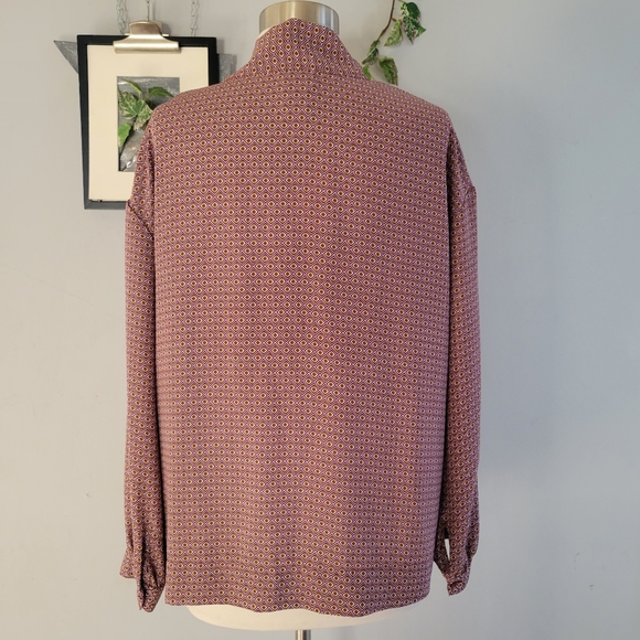 Rachel Zoe Long Sleeve Tie Neck Geometric Print Pull Over Top M - Picture 2 of 11
